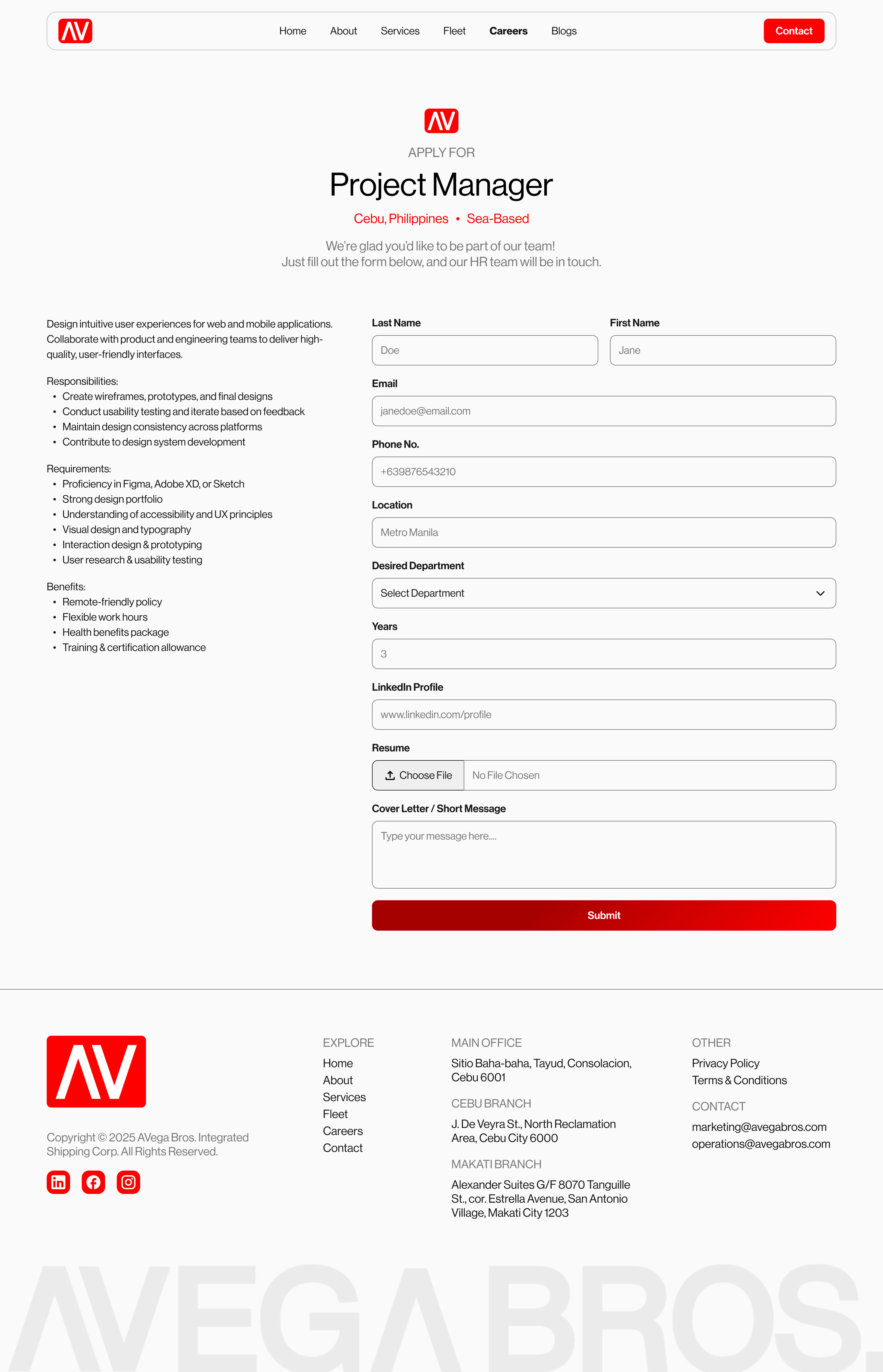 Job application page