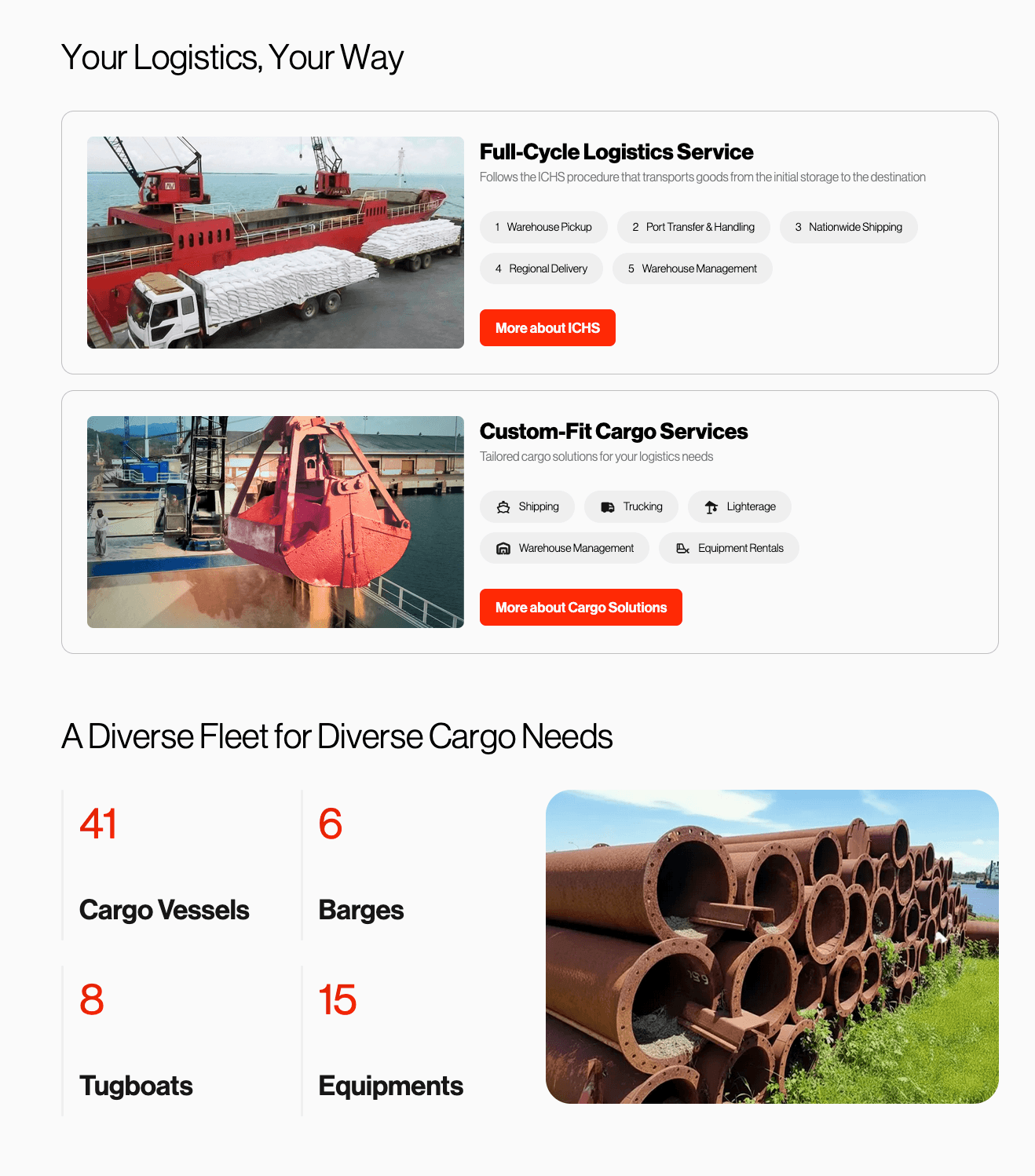 Homepage service cards and fleet stats