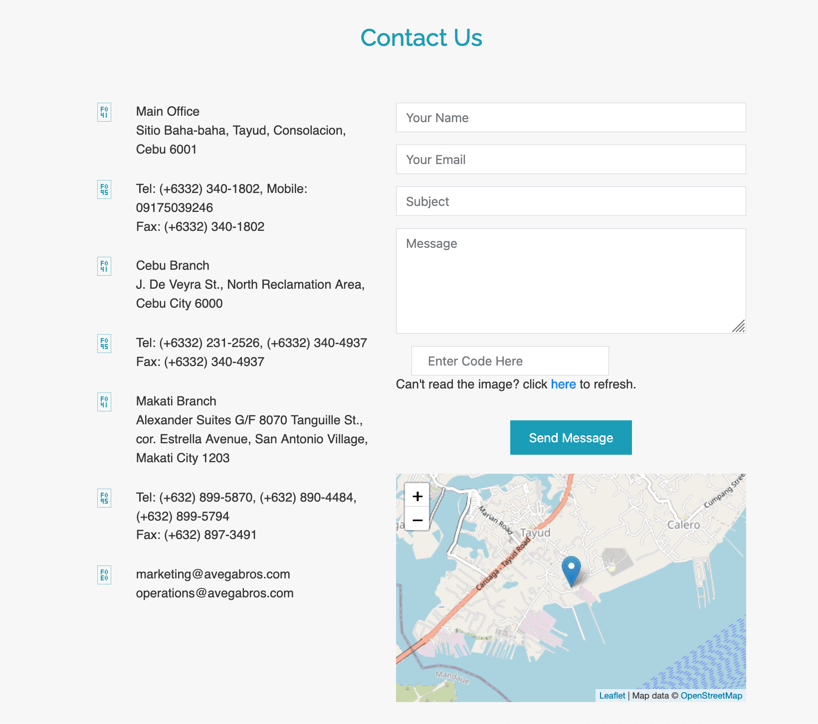 Old site contact section