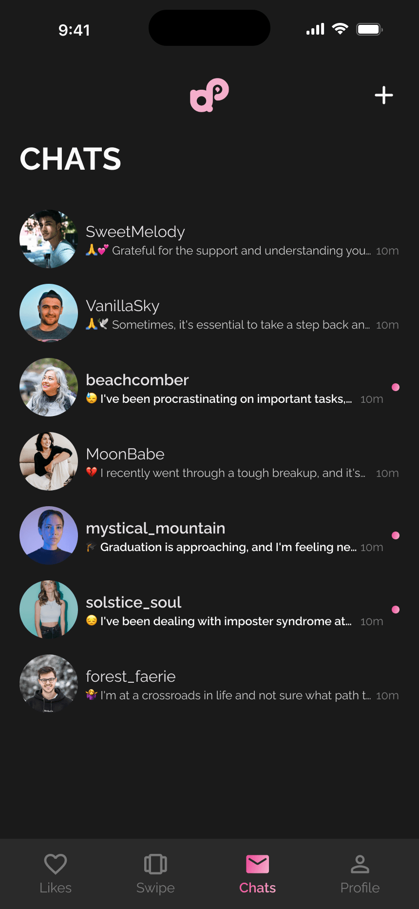 Messages tab, active conversations