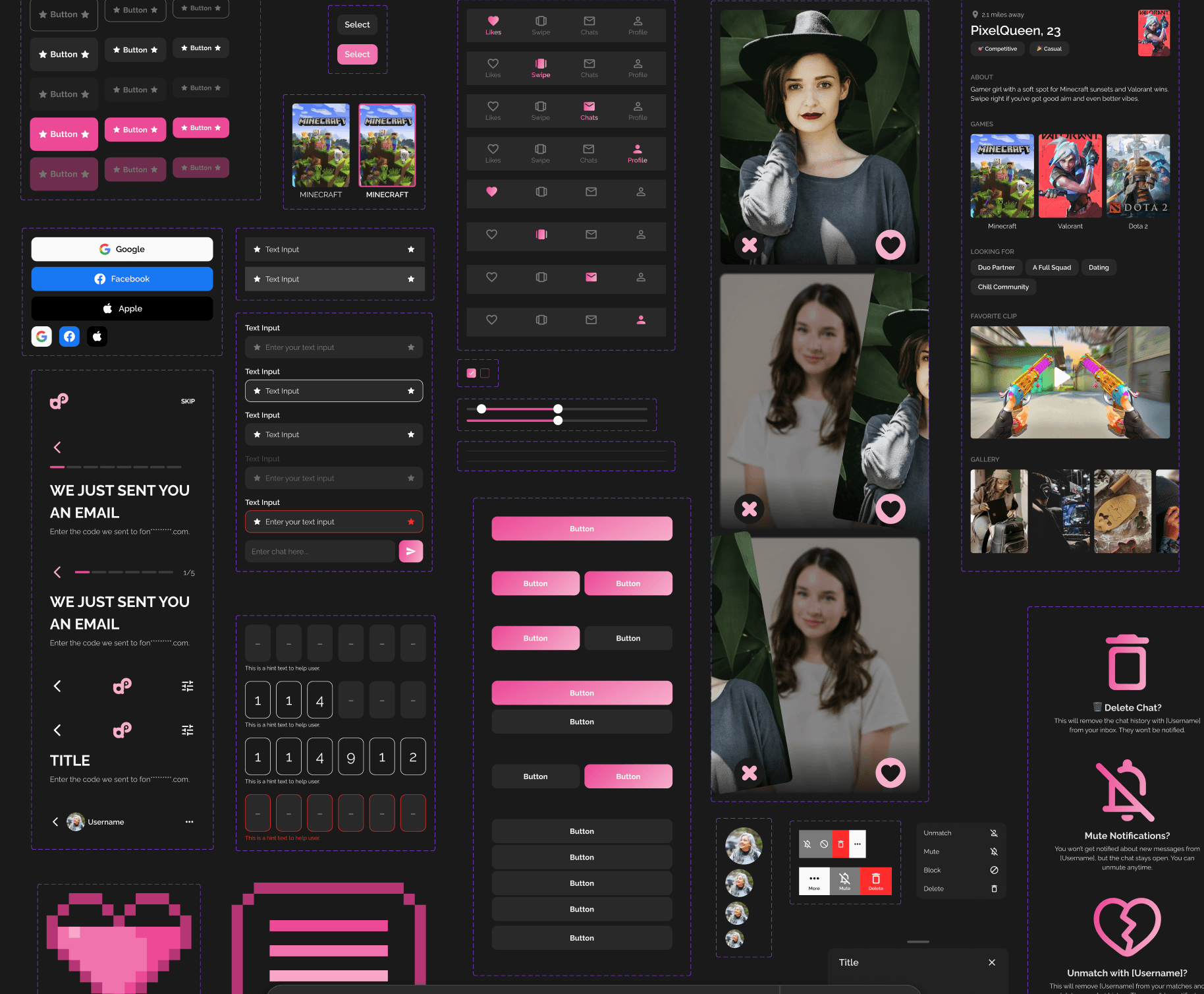 Pink and black components