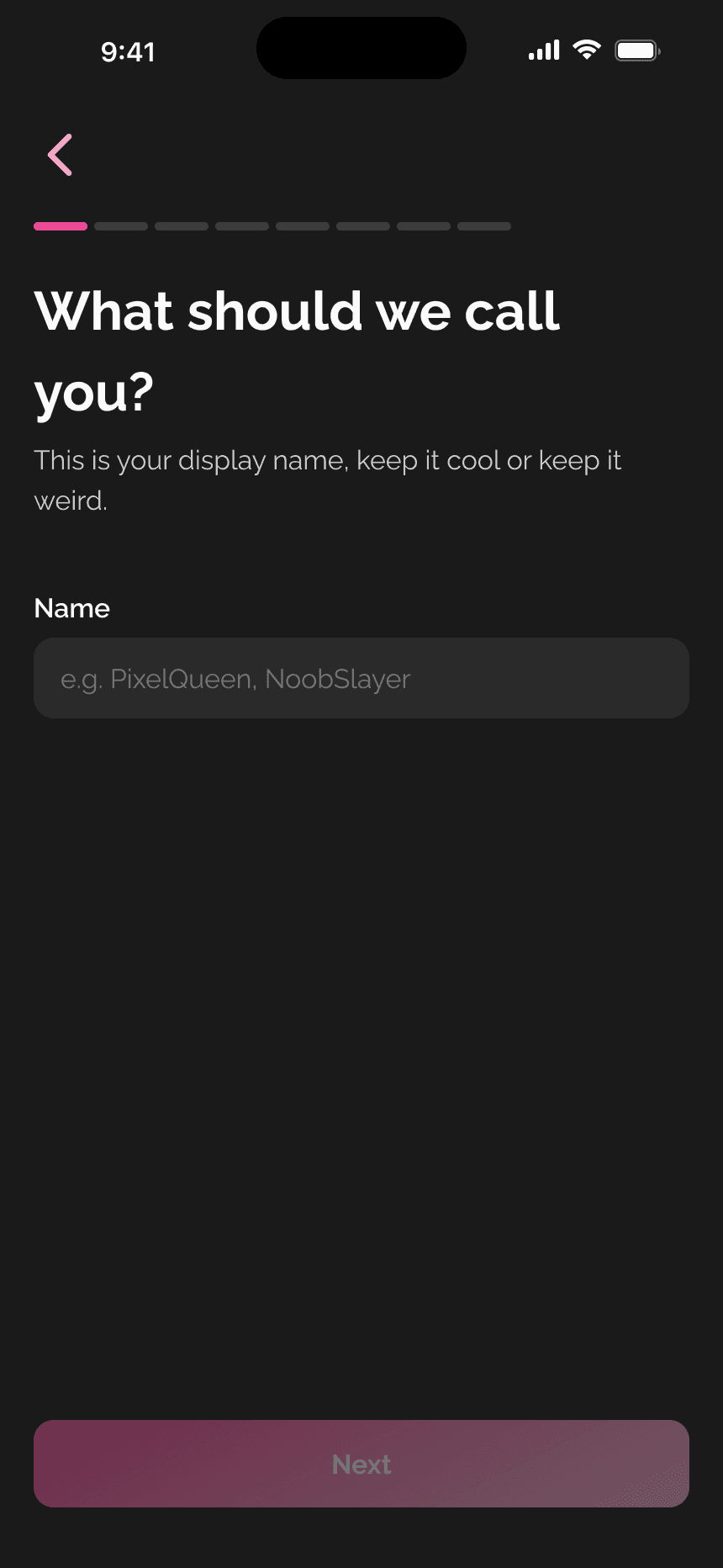 Onboarding, display name step