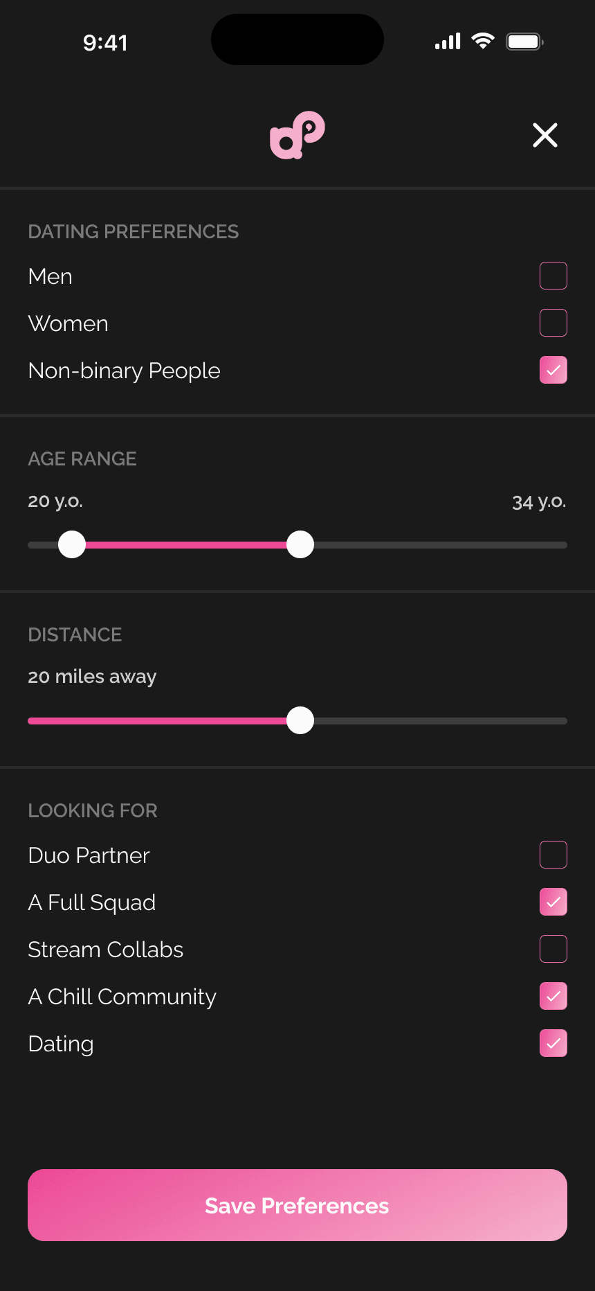 Preferences panel
