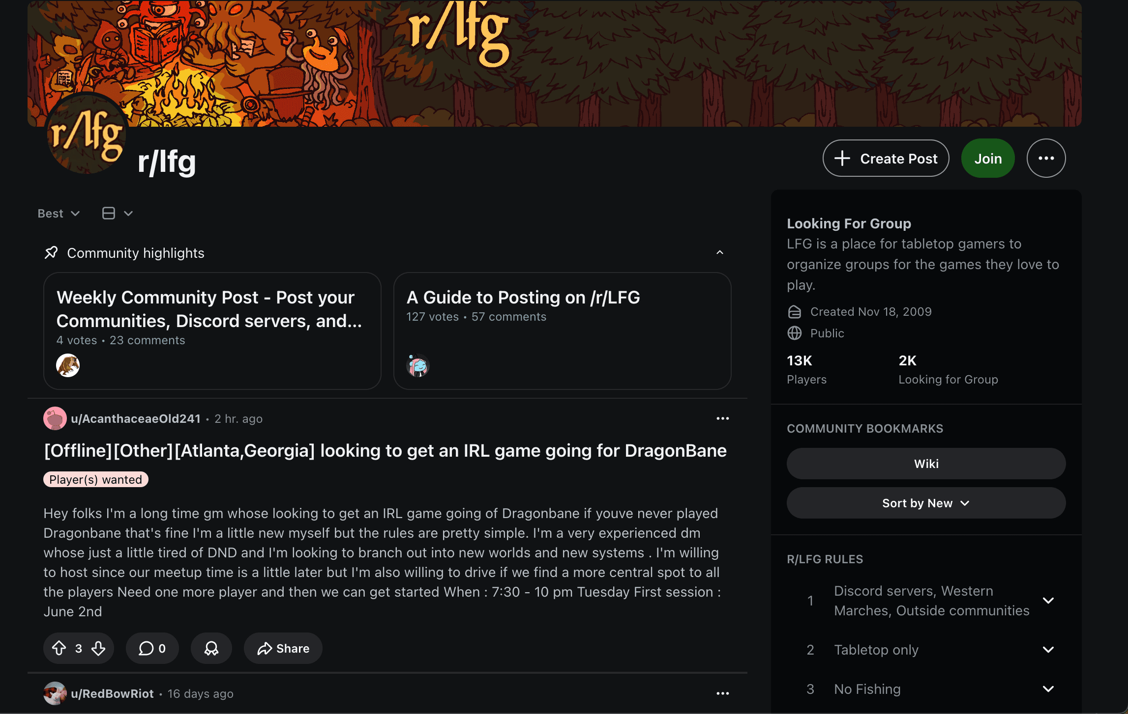 Reddit LFG post