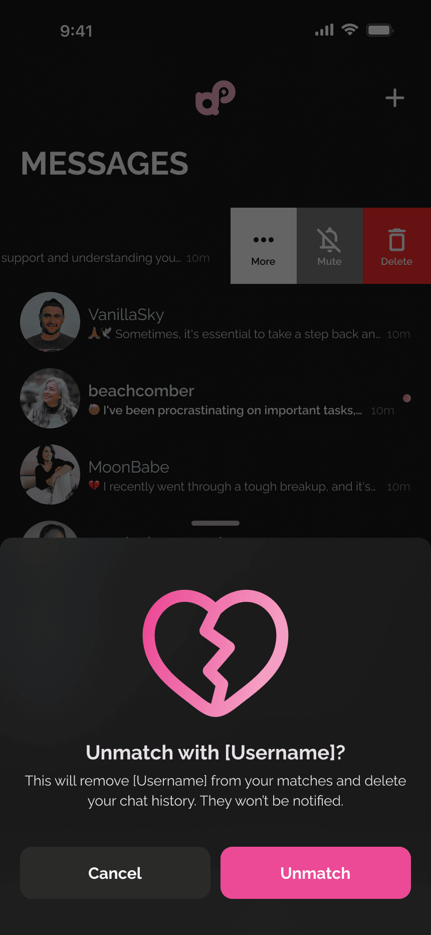 Unmatch confirmation dialog
