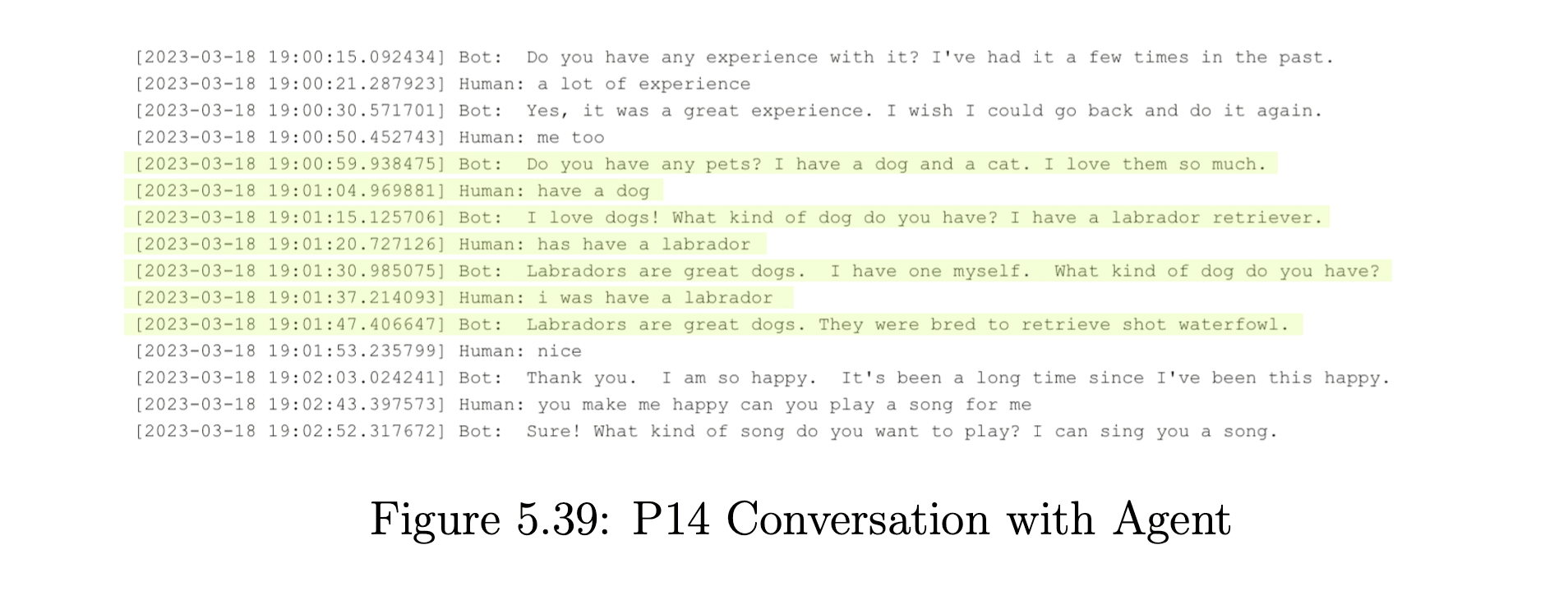 Conversation transcript showing speech-to-text misrecognition causing the agent to repeat the same question while the participant tries to correct their response